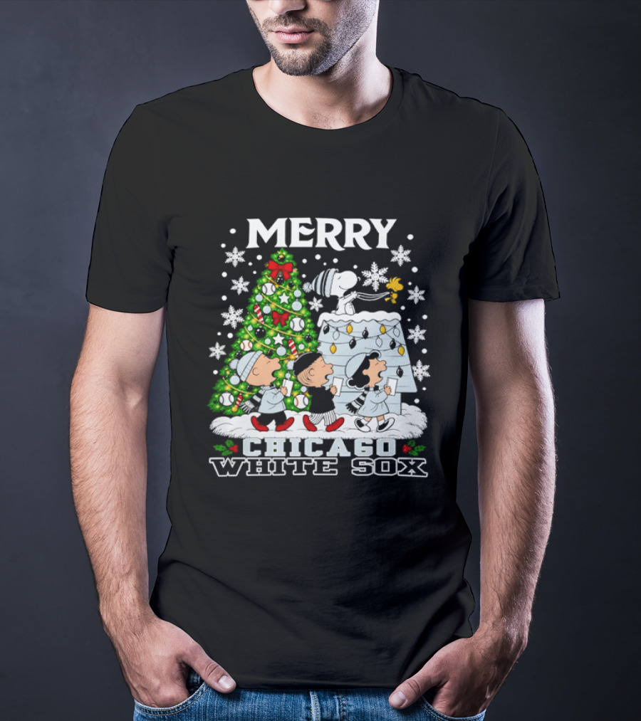 Merry Christmas Peanuts Chicago White Sox Snoopy Woodstock Holiday T-Shirt