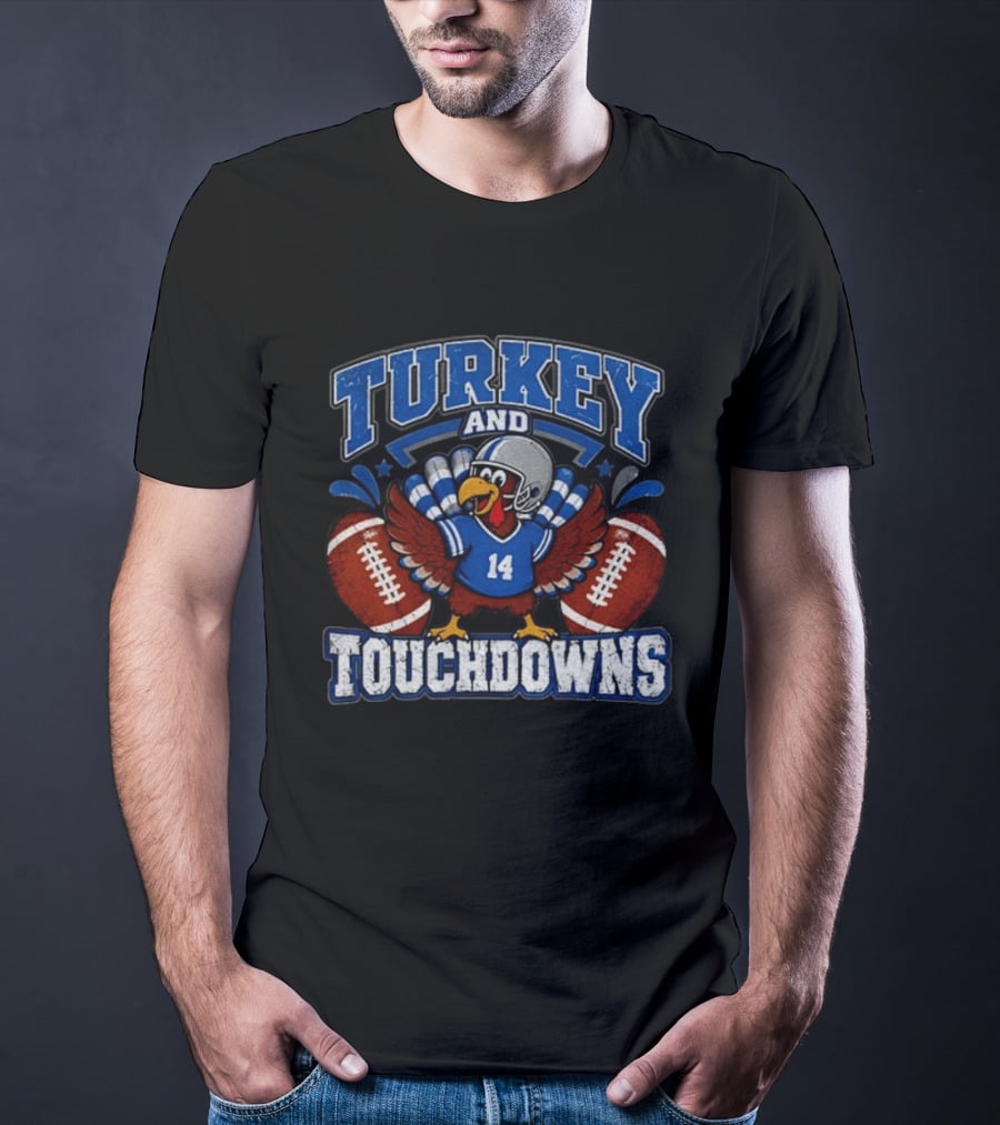 Detriot Lions Thanksgiving Football Turkey Touchdowns Fun T-Shirt