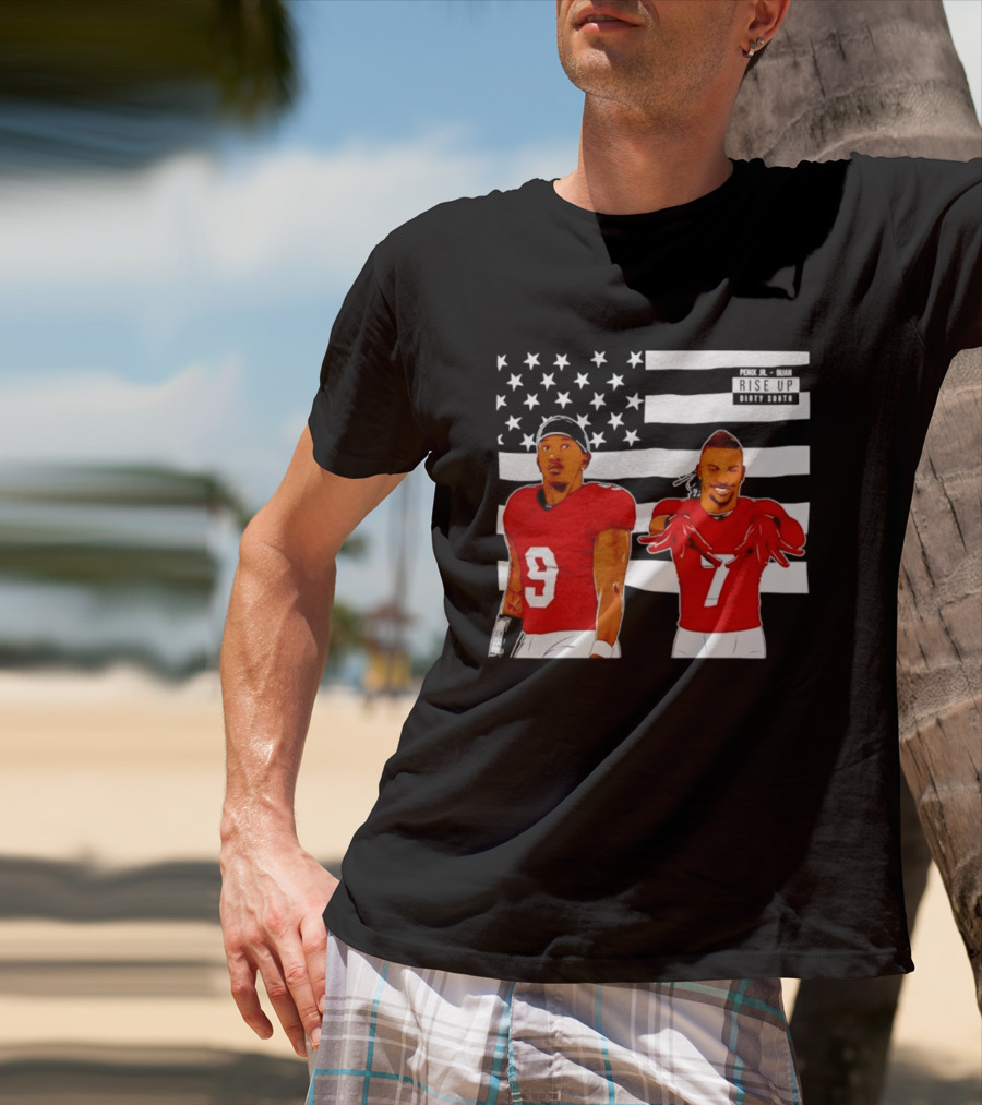Michael Penix Jr Bijan Robinson Rise Up Dirty South Football Stars American Flag T-Shirt
