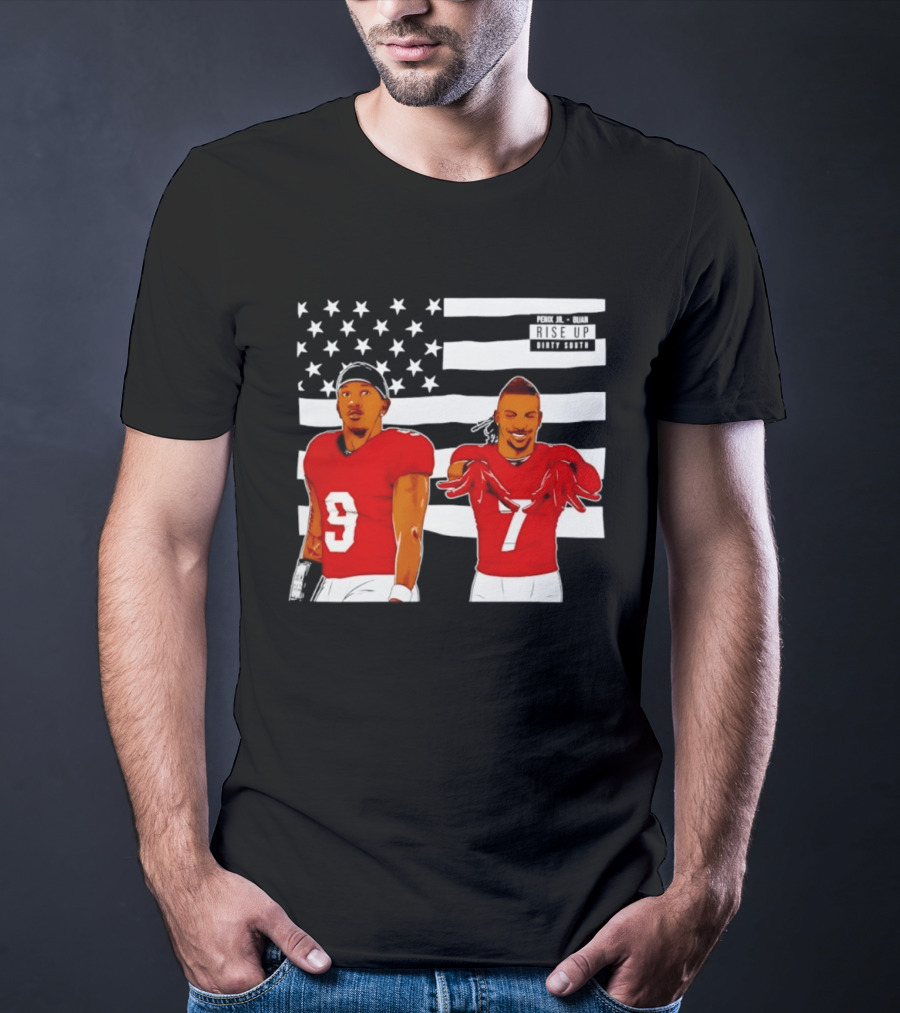 Michael Penix Jr Bijan Robinson Rise Up Dirty South Football Stars American Flag T-Shirt