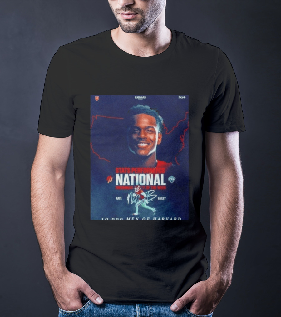 Stats Perform FCS National Freshman Player Of The Week Nate Bailey Harvard Football Ivy League T-Shirt