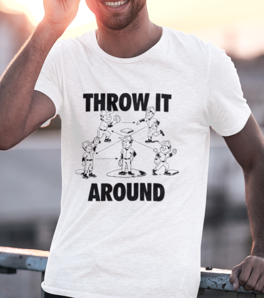 Throw IT Around Cartoon Baseball Players Throwing Ball T-Shirt