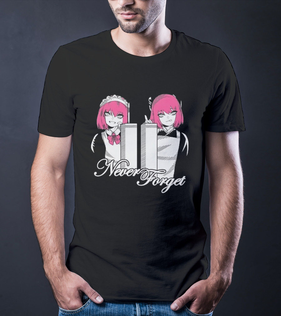Never Forget Anime Manga Otaku Pink Hair Maid Twins T-Shirt