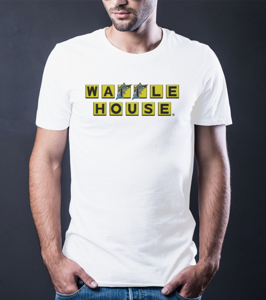 Waffle House Miami Marlins Fish Letters Yellow Blocks T-Shirt