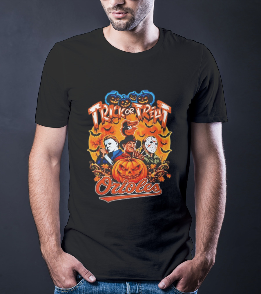 Trick Or Treat Orioles Horror Movie Characters Halloween T-Shirt