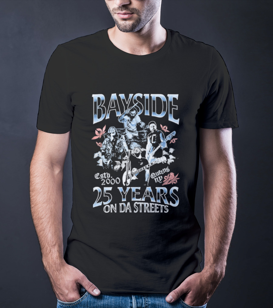 Bayside 25 Years On Da Streets Estd 2000 Queens NY Blossoms And Bikers T-Shirt