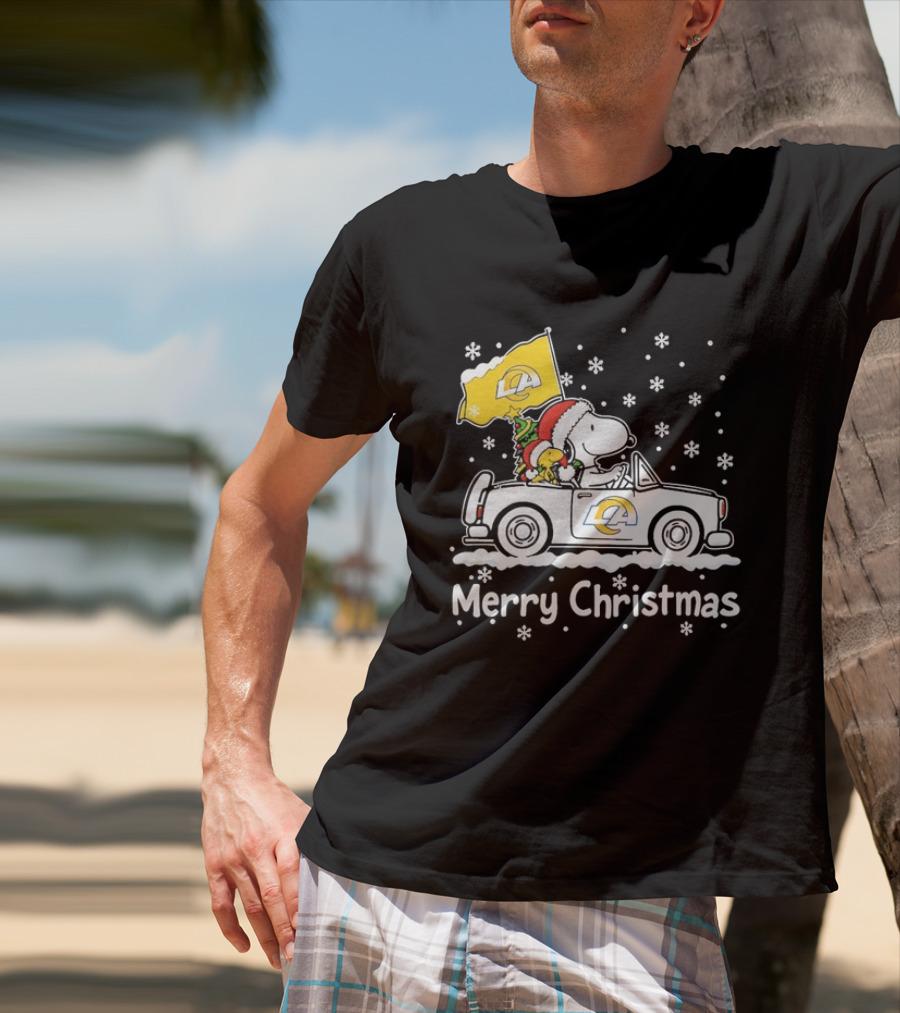 Los Angeles Rams Snoopy Woodstock Merry Christmas Car Holiday T-Shirt