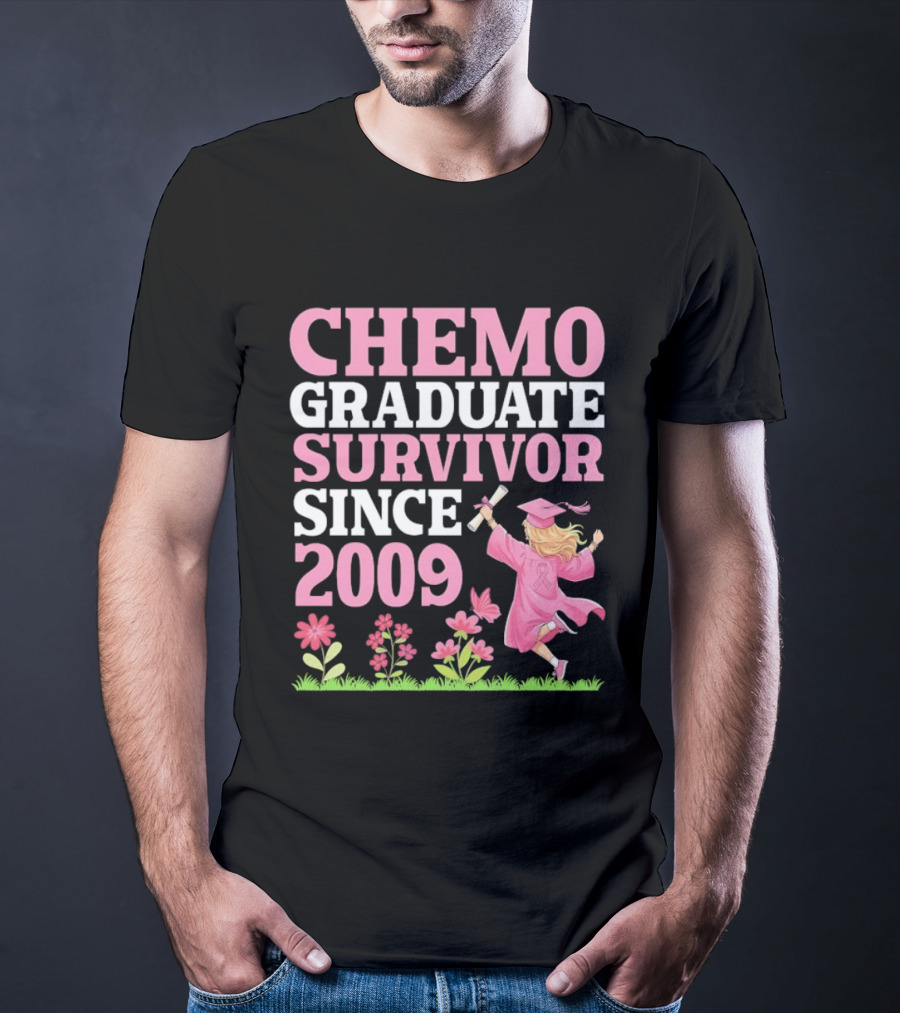Chemo Graduate Survivor Since 2009 Cancer Awareness Pink Ribbon Graduation T-Shirt