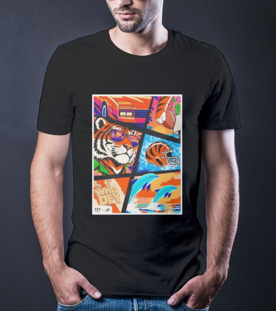 Cincinnati Bengals Tiger Dolphins Football Who Dey NFL Matchup T-Shirt