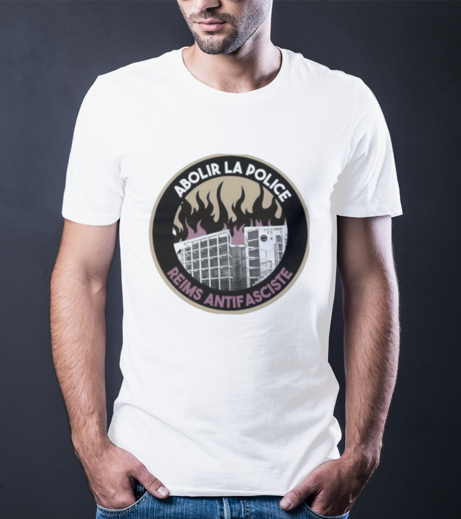 Abolir La Police Reims Antifasciste Antifa Burned Building Circular T-Shirt