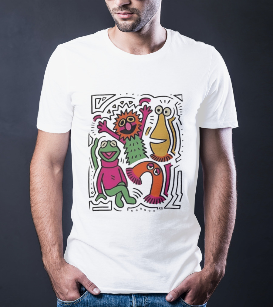 Kermit The Frog And Friends Keith Haring Collaboration Featuring Iconic Cartoon Characters T-Shirt