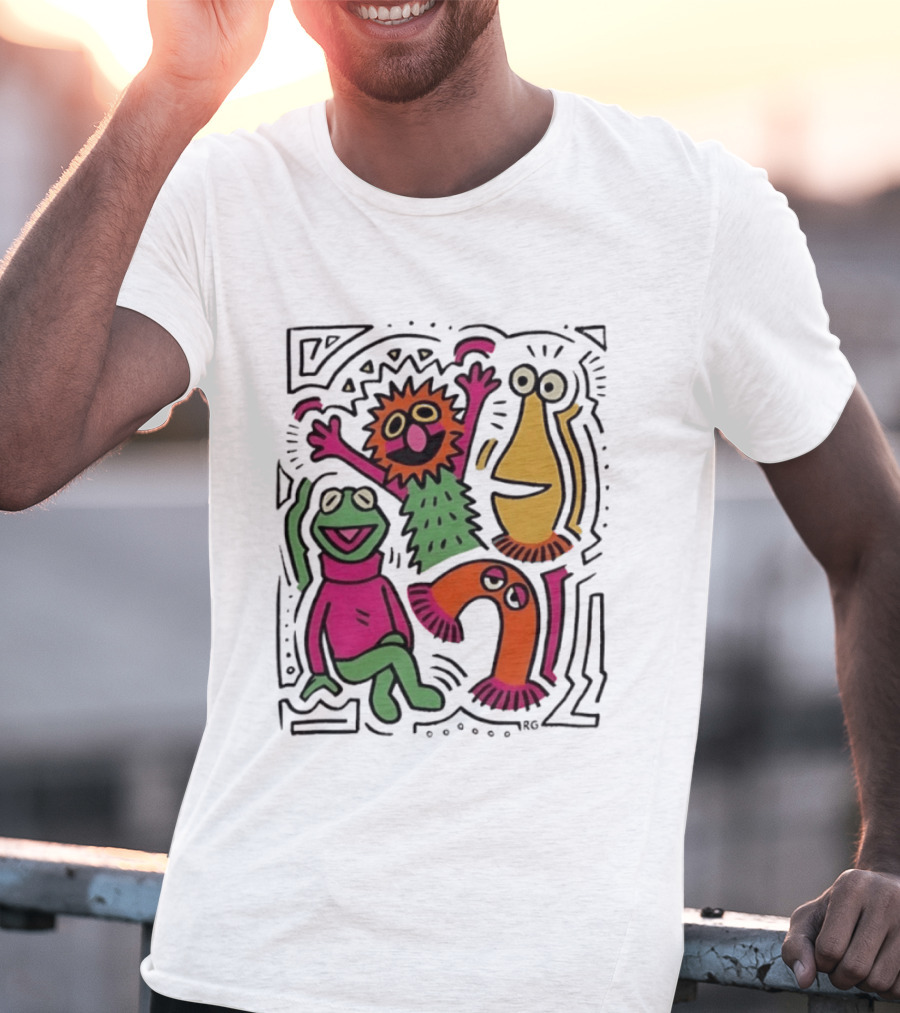 Kermit The Frog And Friends Keith Haring Collaboration Featuring Iconic Cartoon Characters T-Shirt