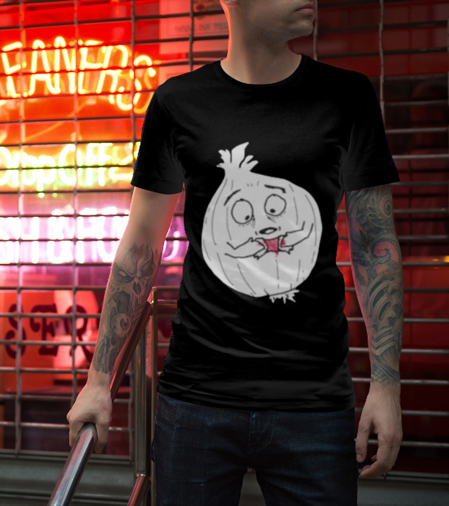 Crying Onion Cartoon Funny Vegetable Drawing T-Shirt