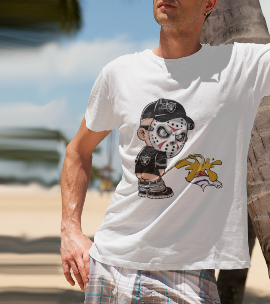 Las Vegas Raiders Jason Voorhees Piss On Denver Broncos Rivalry Humor Sports Fan T-Shirt