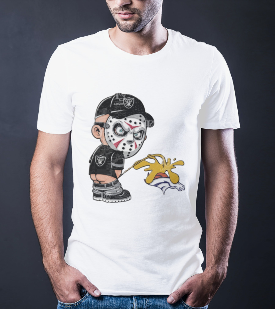Las Vegas Raiders Jason Voorhees Piss On Denver Broncos Rivalry Humor Sports Fan T-Shirt