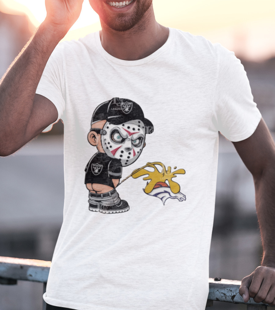 Las Vegas Raiders Jason Voorhees Piss On Denver Broncos Rivalry Humor Sports Fan T-Shirt