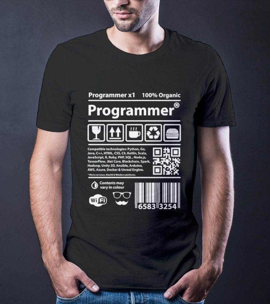 Programmer X1 100 Percent Organic Contents May Vary In Colour Barcode WiFi Coffee Recycle T-Shirt