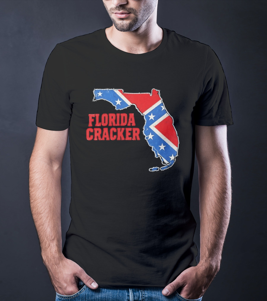 Florida Cracker Distressed Confederate Flag State Map Southern Pride T-Shirt