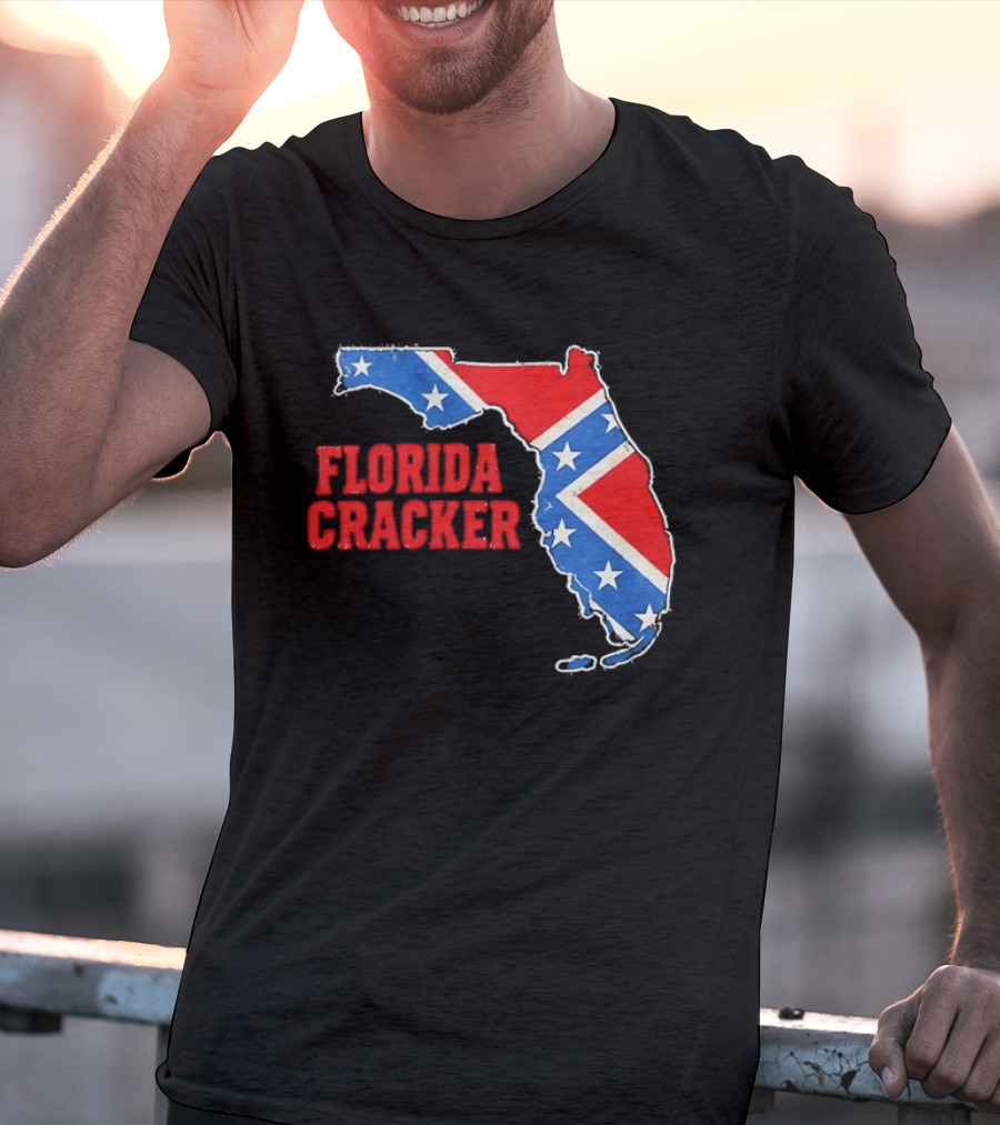 Florida Cracker Distressed Confederate Flag State Map Southern Pride T-Shirt