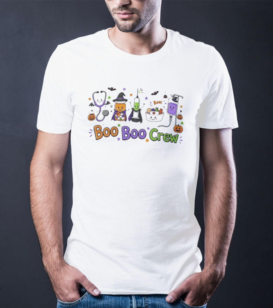 Boo Boo Crew Halloween Nurse Medical Team Stethoscope Syringe Witch Hat Pumpkin T-Shirt