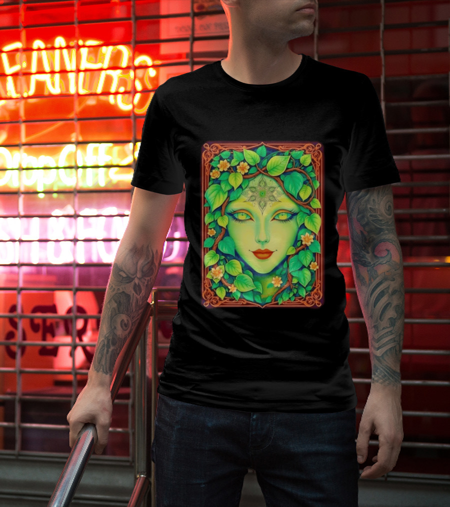 Dream Creations Enchanted Green Forest Goddess With Floral Accents T-Shirt