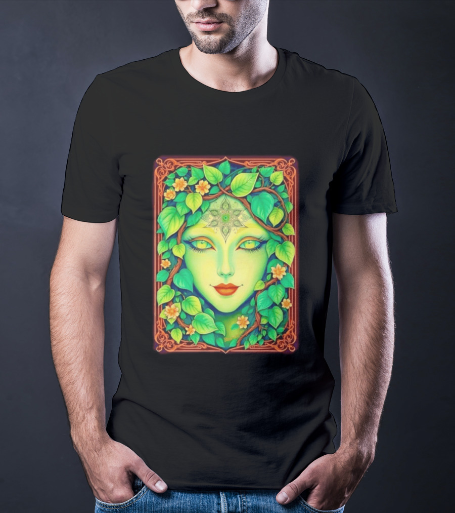 Dream Creations Enchanted Green Forest Goddess With Floral Accents T-Shirt