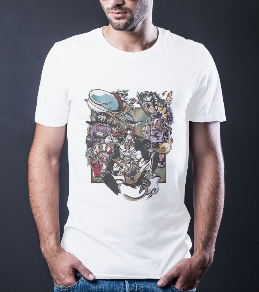 One Piece And Pokémon Crossover Featuring Iconic Characters T-Shirt