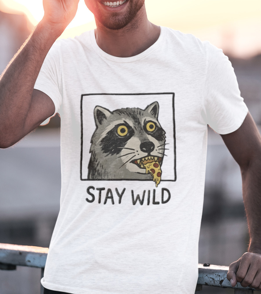 Raccoon Eating Pizza Stay Wild Meme T-Shirt