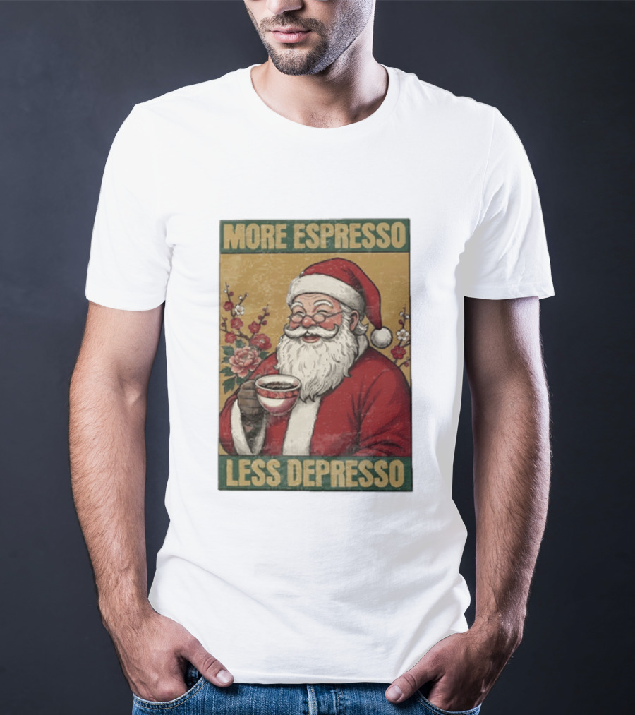 More Espresso Less Depresso Santa Coffee Meme T-Shirt
