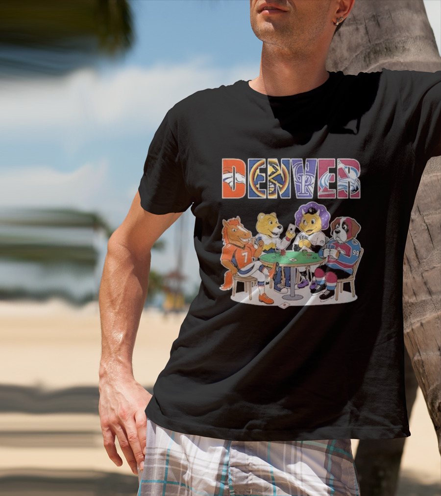Denver Broncos Rockies Nuggets Avalanche Mascots Poker Game T-Shirt