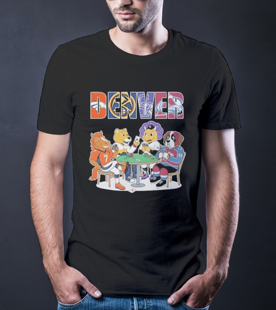 Denver Broncos Rockies Nuggets Avalanche Mascots Poker Game T-Shirt
