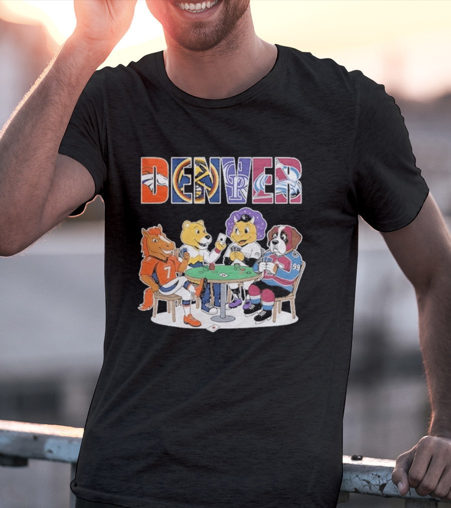Denver Broncos Rockies Nuggets Avalanche Mascots Poker Game T-Shirt