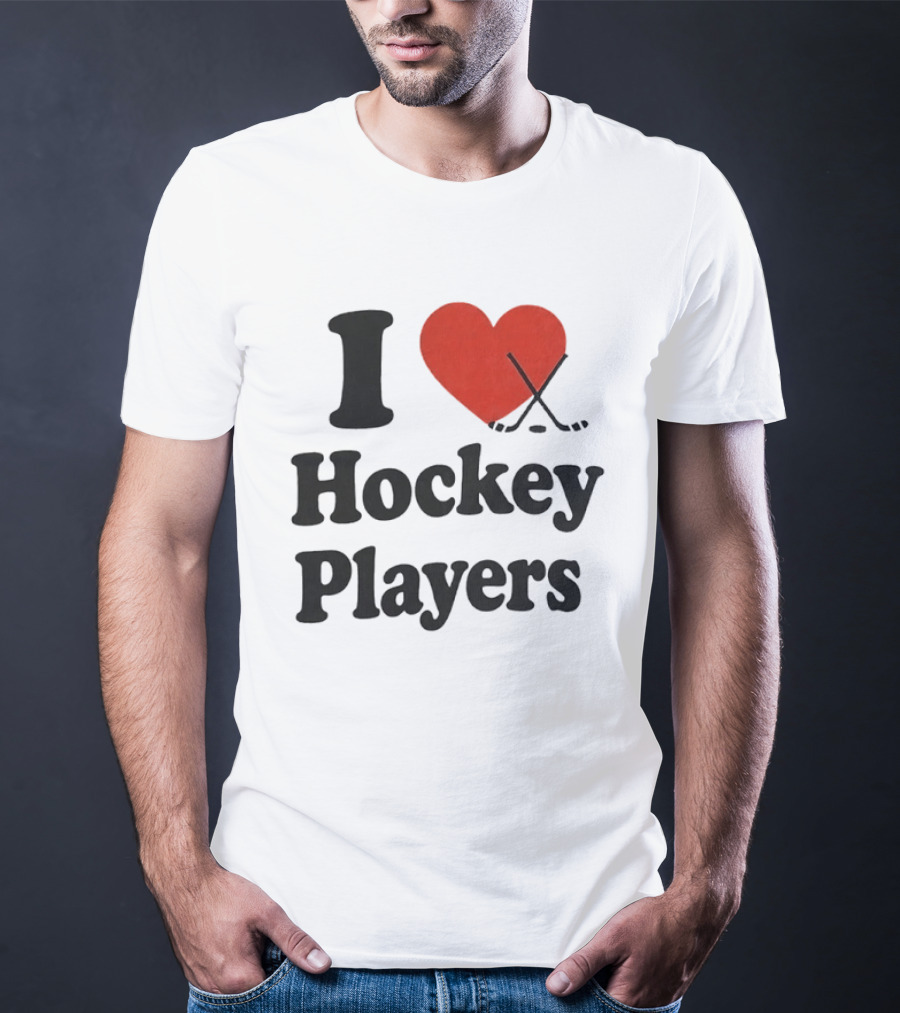 I Love Hockey Players Heart With Crossed Sticks T-Shirt