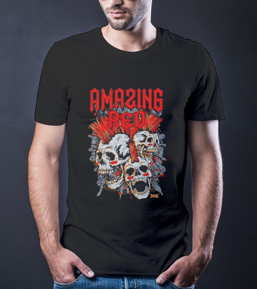 Amazing Red Hog Skulls Mohawk Trio T-Shirt