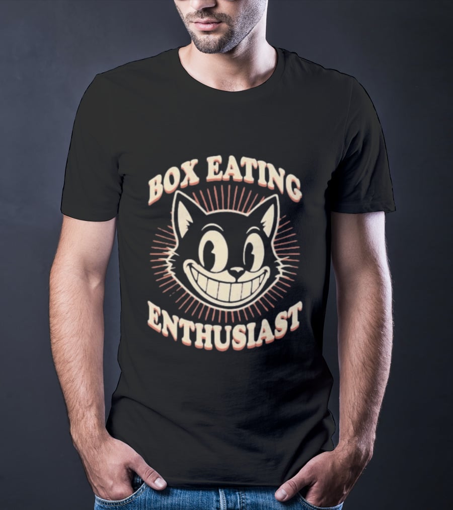 Box Eating Enthusiast Smiling Cat Face T-Shirt