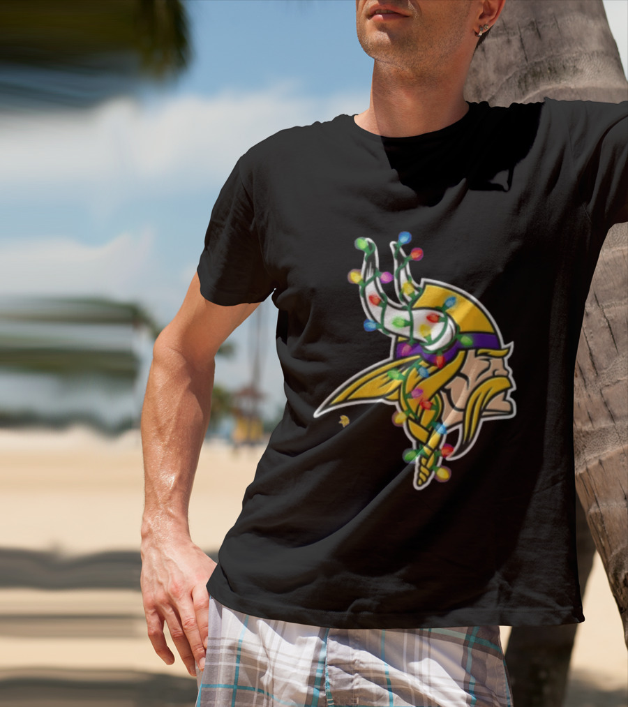 Minnesota Vikings Viking Head Christmas Lights Festive Decor T-Shirt