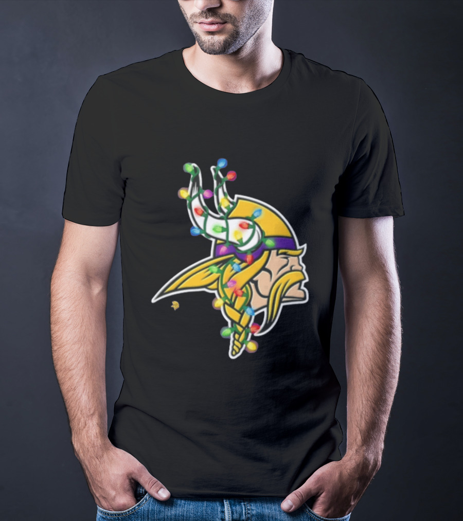 Minnesota Vikings Viking Head Christmas Lights Festive Decor T-Shirt