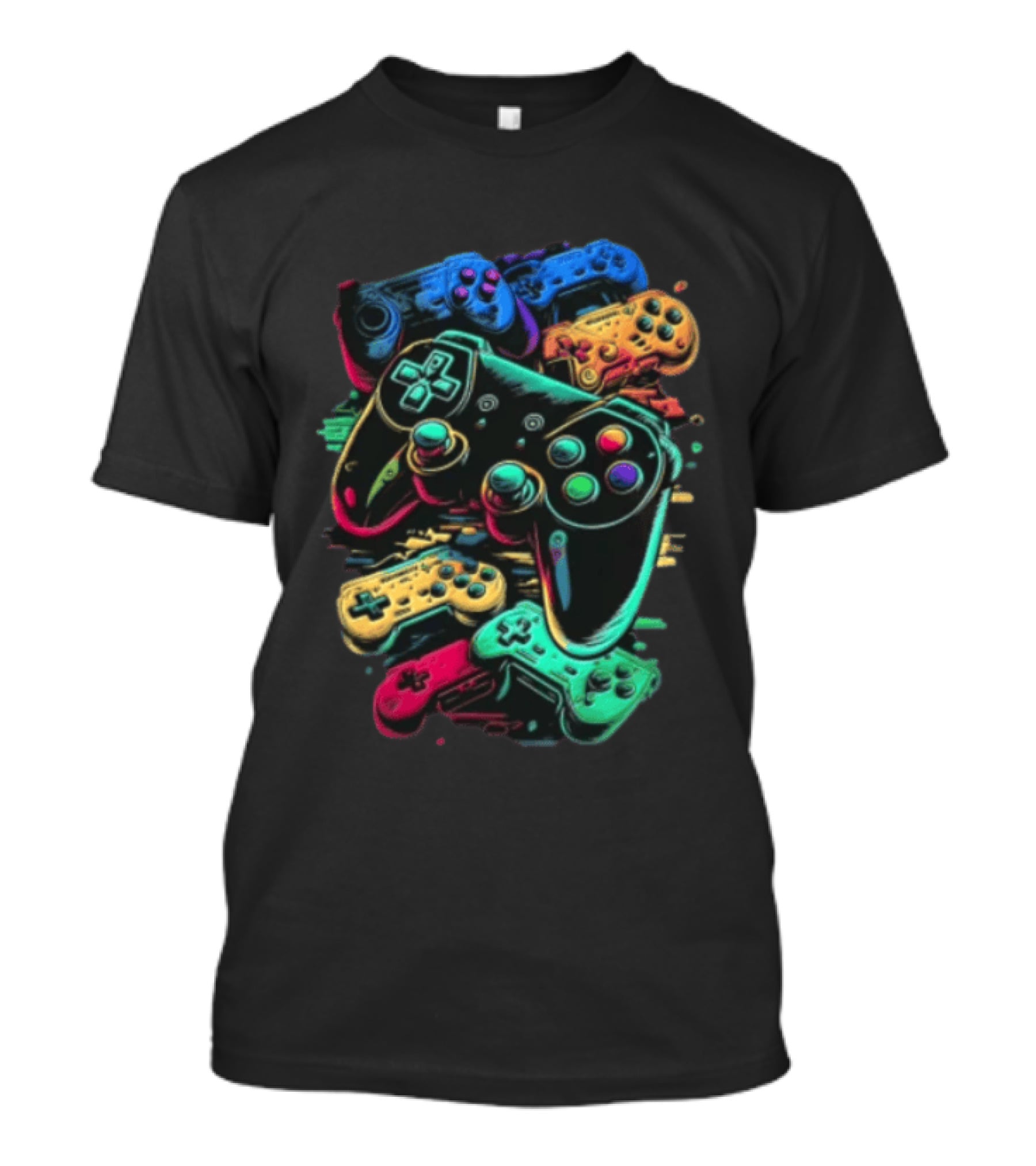 Colorful Retro Video Game Controllers Gaming Geek Collection T-Shirt