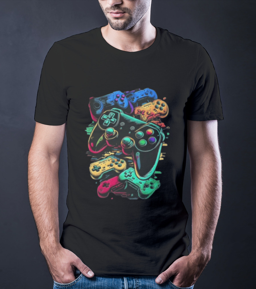 Colorful Retro Video Game Controllers Gaming Geek Collection T-Shirt