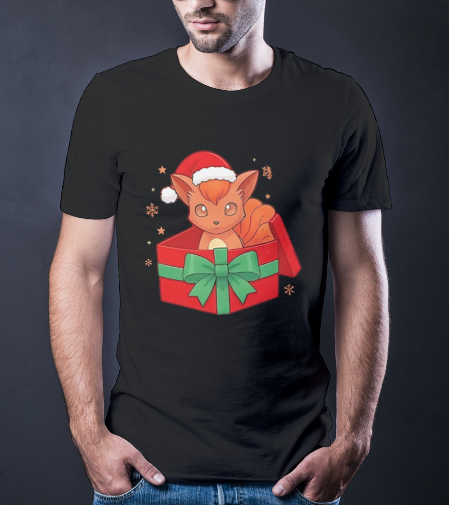 Vulpix Christmas Gift Box Pokemon Holiday Santa Hat T-Shirt