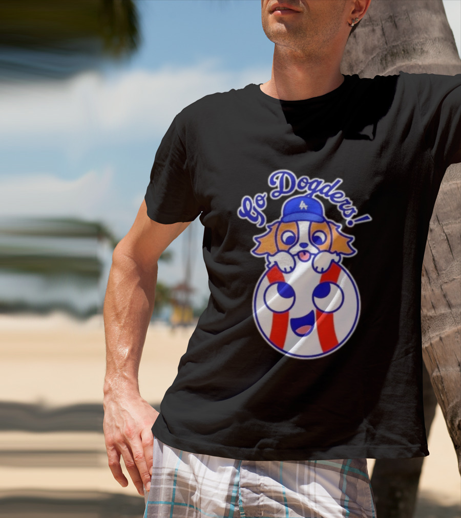 Go Dodgers LA Baseball Puppy Los Angeles Dodgers Enthusiast Cartoon T-Shirt