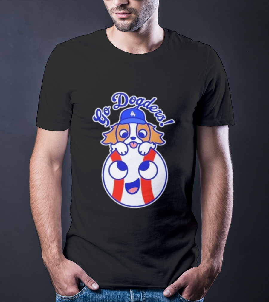 Go Dodgers LA Baseball Puppy Los Angeles Dodgers Enthusiast Cartoon T-Shirt