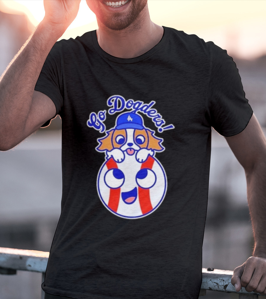 Go Dodgers LA Baseball Puppy Los Angeles Dodgers Enthusiast Cartoon T-Shirt
