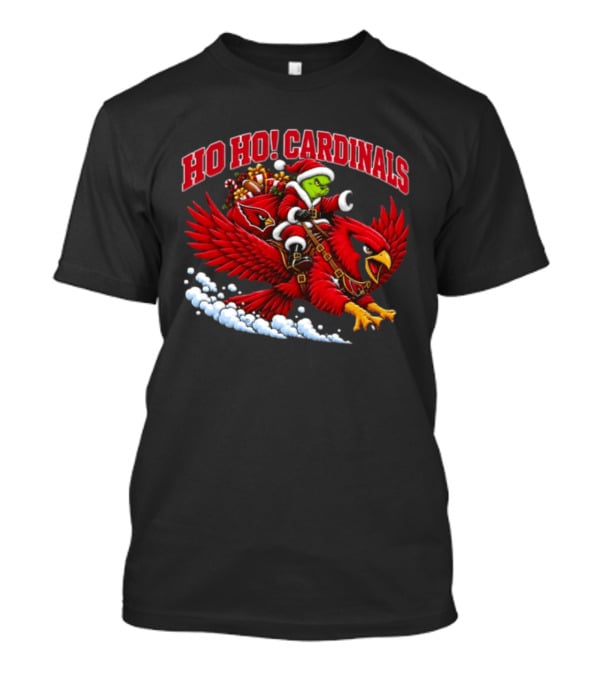 HO HO Cardinals Grinch Christmas Football Arizona Riding Sleigh T-Shirt
