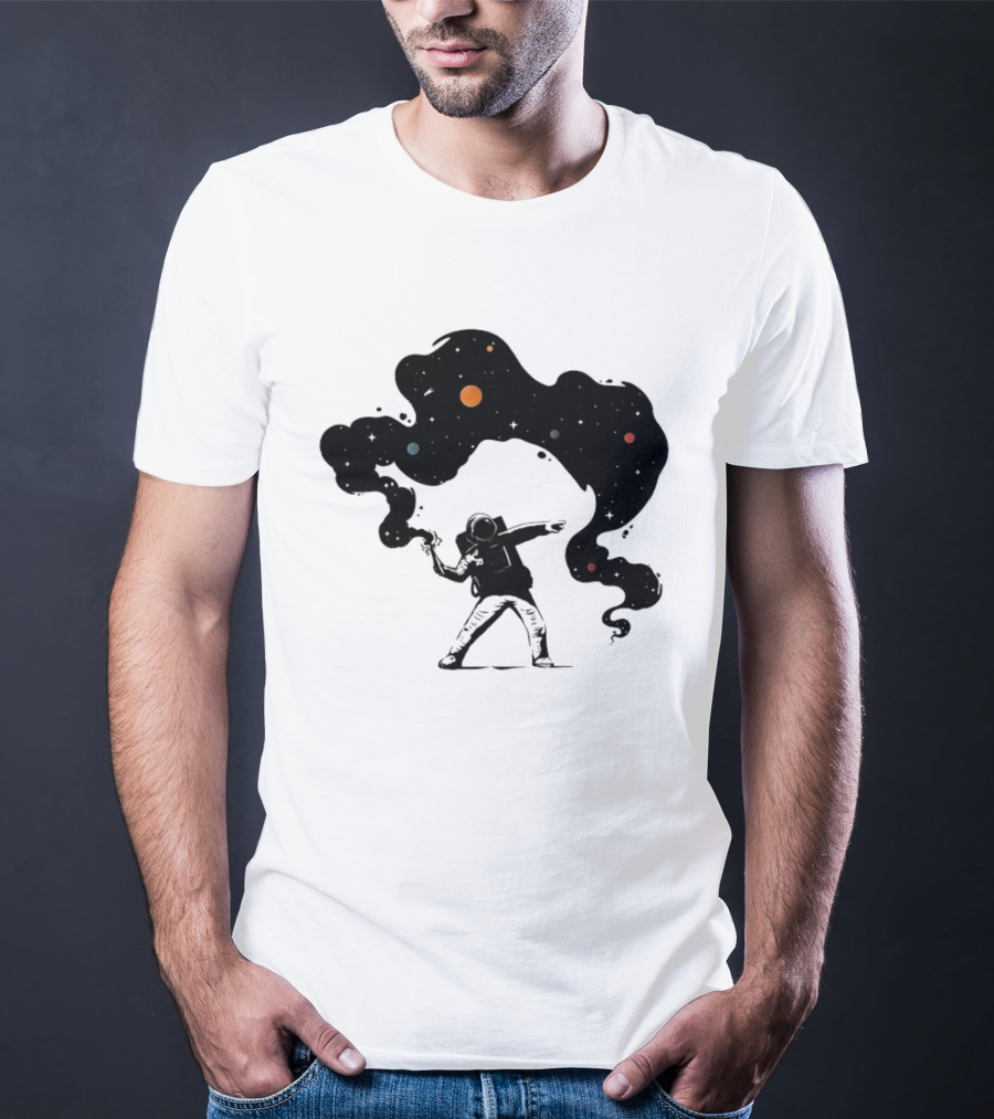 Astronaut Hurling Colorful Galaxy Nebula Space Visualization T-Shirt