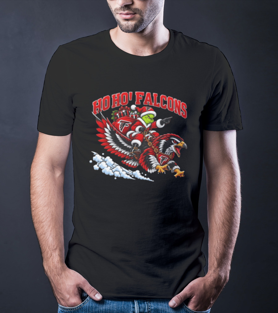 Ho Ho Falcons Grinch Santa Atlanta Christmas Football T-Shirt