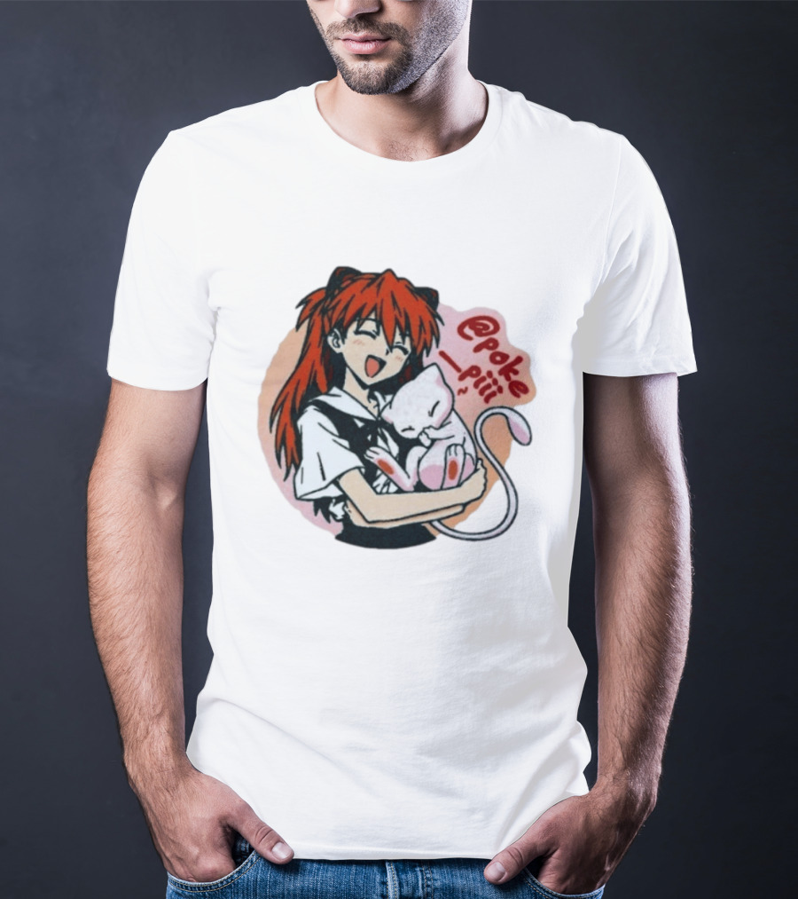 Asuka Langley Soryu With Mew Pokémon Evangelion Crossover @poke_piii T-Shirt