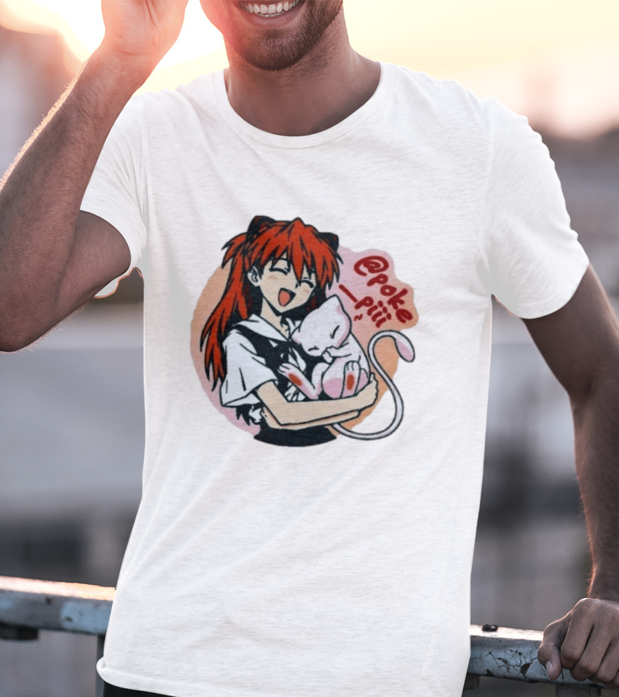 Asuka Langley Soryu With Mew Pokémon Evangelion Crossover @poke_piii T-Shirt