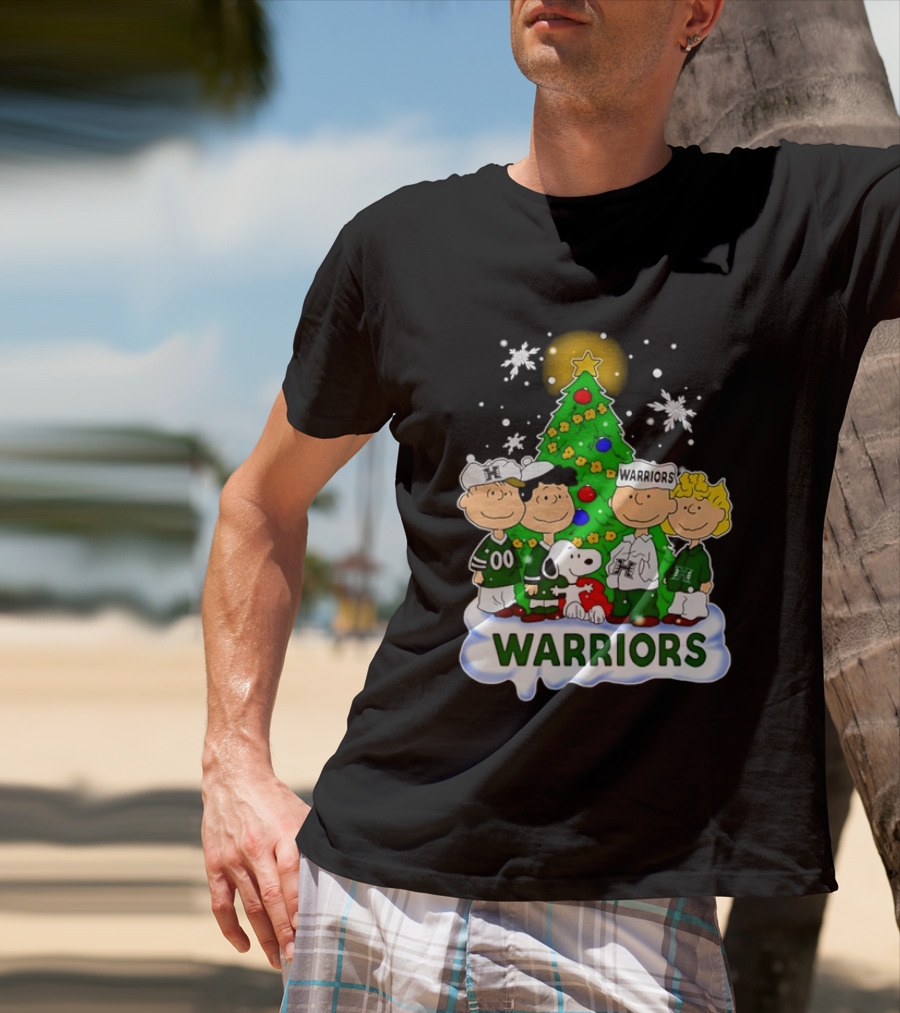Peanuts Characters Hawaii Warriors Christmas Tree Snoopy Charlie Brown Holiday Snowflakes T-Shirt
