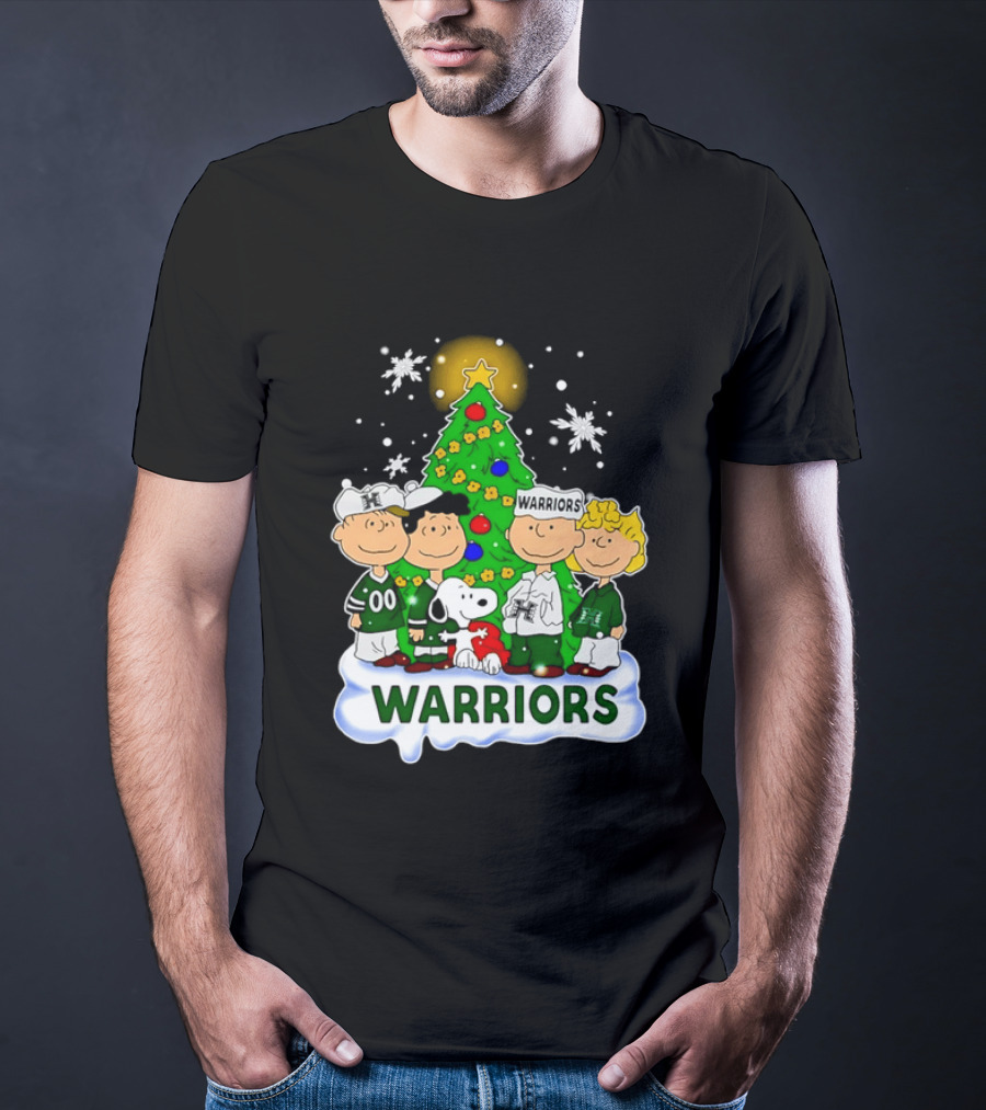 Peanuts Characters Hawaii Warriors Christmas Tree Snoopy Charlie Brown Holiday Snowflakes T-Shirt